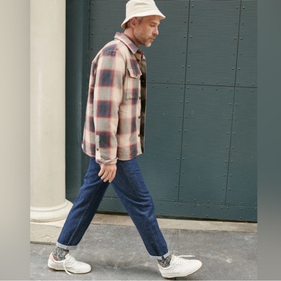 Madewell Quilted Shirt Jacket Plaid Navy Blue Red Cream Size M - Picture 2 of 9